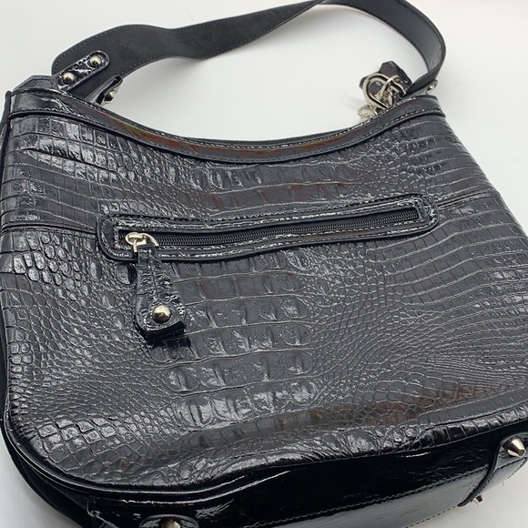Marc Chantal M.C. Black Alligator Embossed Suede Patent Shoulder Bag. BP1607 - Picture 4 of 12
